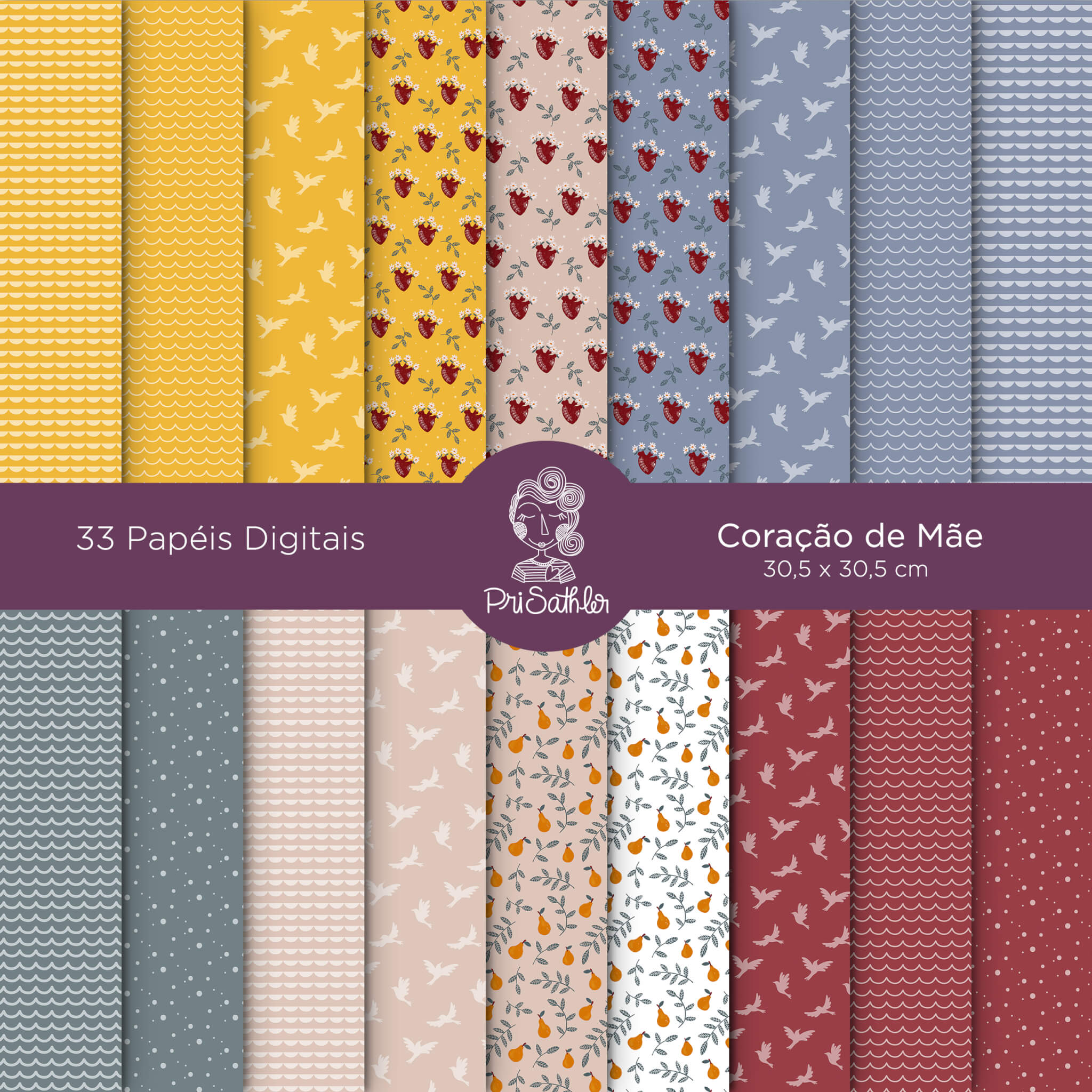 Coração de Mãe | Kit de papel Digital | Dia das Mães 2022